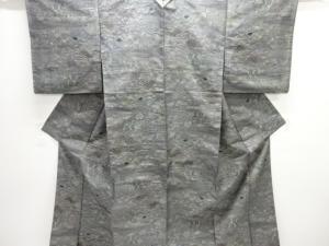 家屋に草花模様織出し十日町紬着物